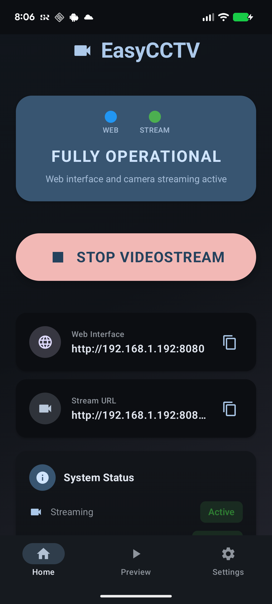 EasyCCTV Home Screen
