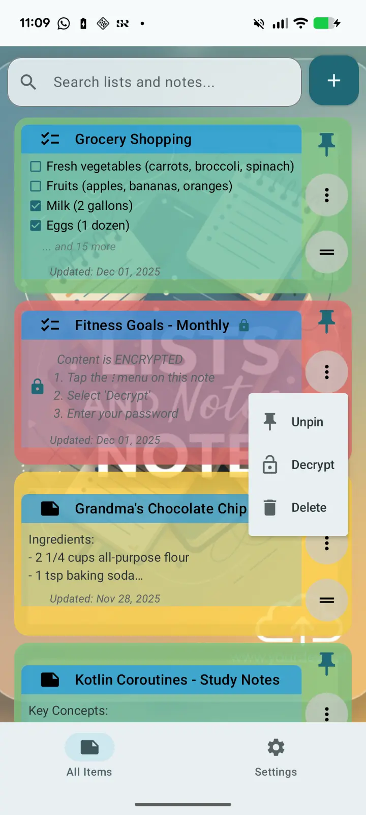 Lists And Notes Home Screen